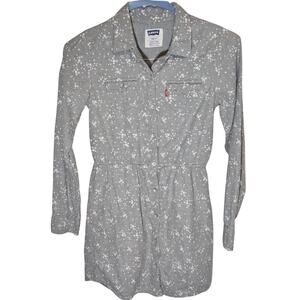 Levis Girls Long Sleeve Woven Chambray Shirt  Dress 14 Reg Stars Gray Elastic